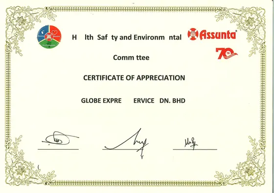 Certificate of appreciation from Assunta Hospital