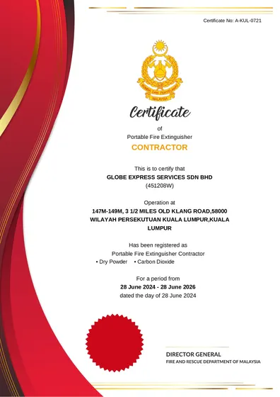 Bomba portable fire extinguisher contractor certificate