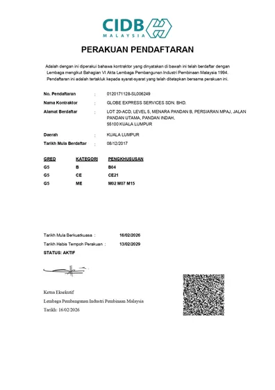 CIDB registration certificate